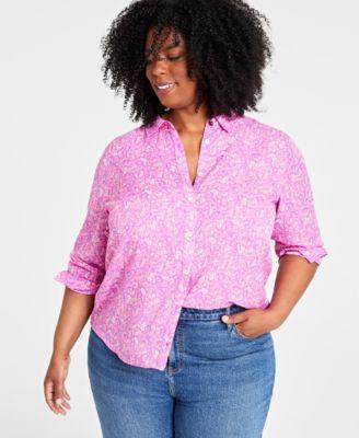 Trendy Plus Size Floral Button-Up Shirt, Created for Macy's Product Image