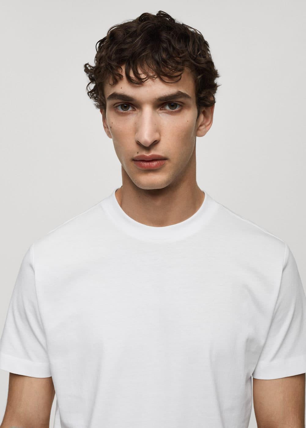 MANGO MAN - Basic cotton stretch T-shirt whiteMen Product Image