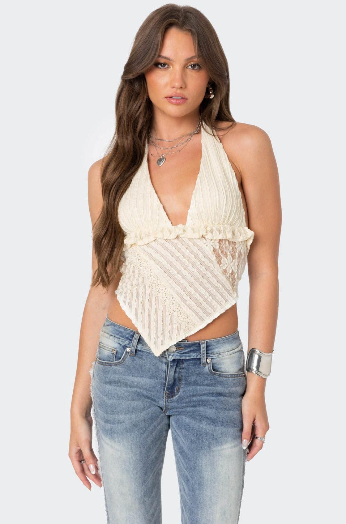 Quinta Lacey Asymmetric Halter Top Product Image