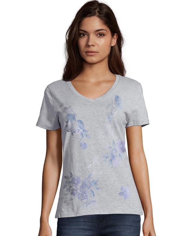 Womens Hanes Graphic Tee Light Grey Product Image