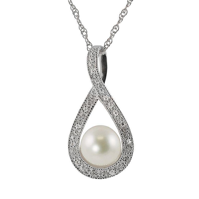 Sterling Silver Freshwater Cultured Pearl & Diamond Accent Teardrop Pendant, Womens White Product Image