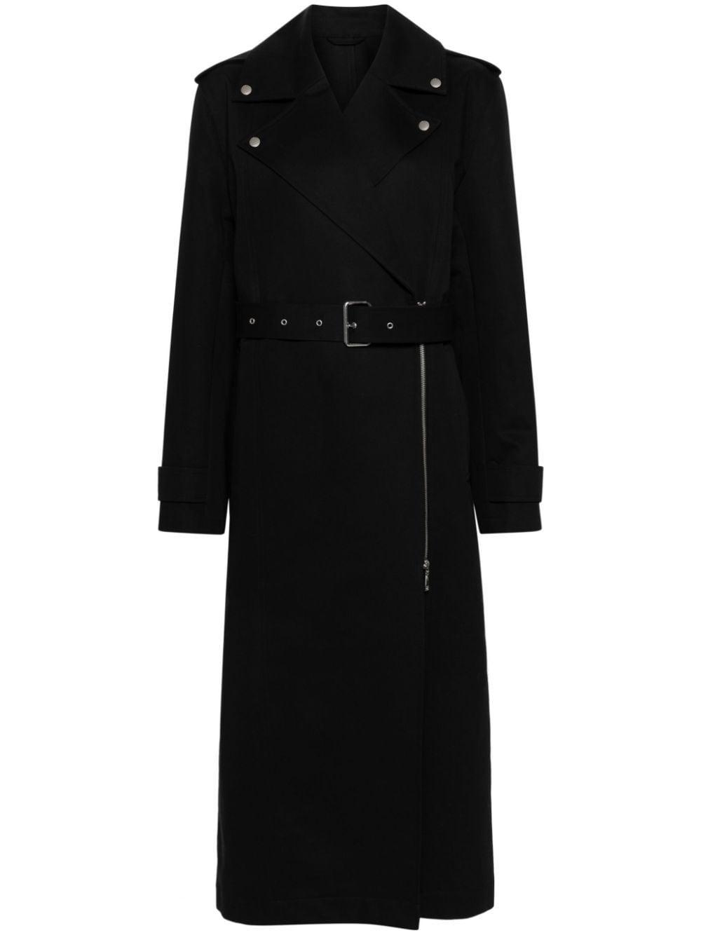 Long Belted Trench Coat In 001 Black Product Image