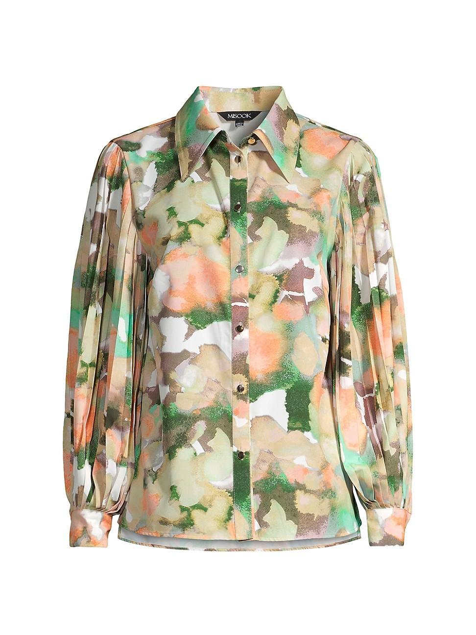 Misook Print Pleat Sleeve Shirt Product Image