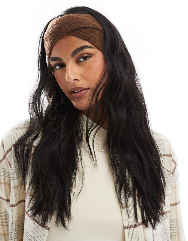 ASOS DESIGN cross over knit headband in chocolate Product Image