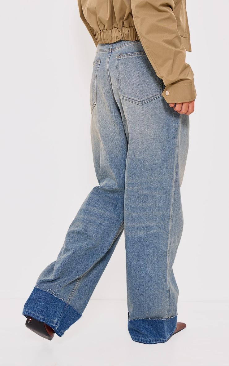 Mid Blue Wash Turn Up Denim Jeans Product Image