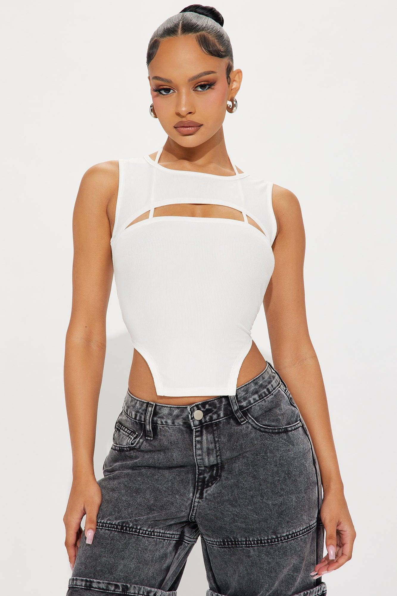 Aubrey Cut Out Ribbed Top - White Product Image