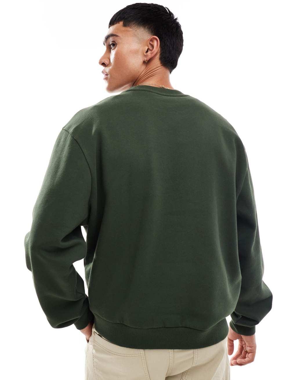 ASOS DESIGN boxy oversized sweatshirt with sweatshirt in green Product Image