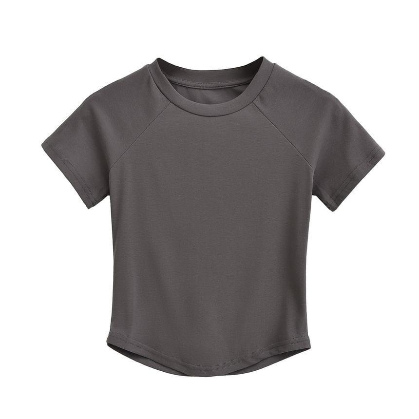 Short-Sleeve Crewneck Plain Crop Tee Product Image