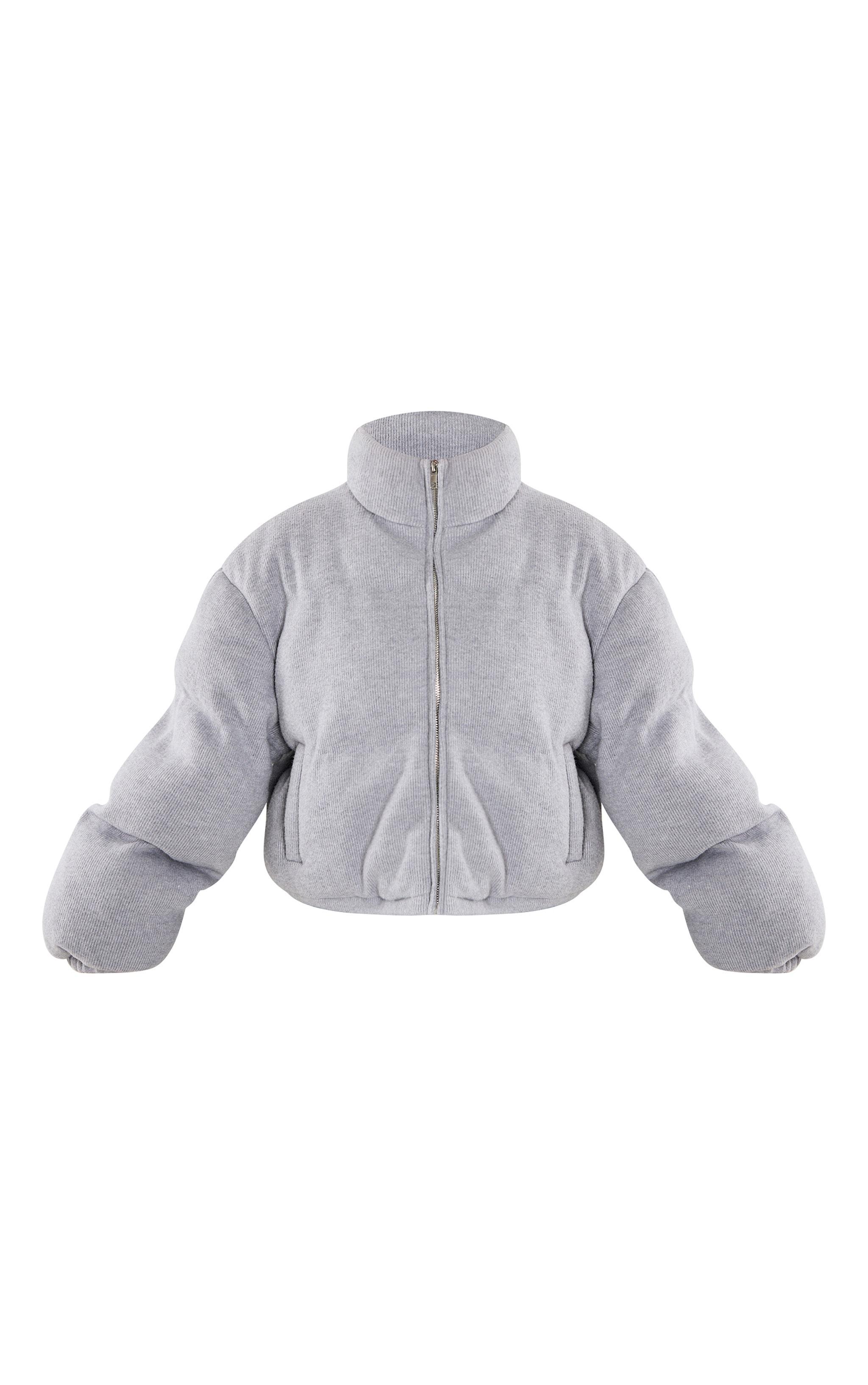 Petite Grey Wool Look Cropped Puffer Jacket Product Image