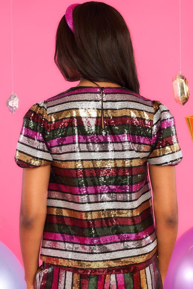 Artist At Heart Black Multi Stripe Sequin Top Product Image