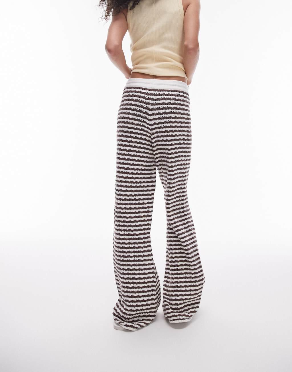 Topshop knit striped pants in brown and white Product Image