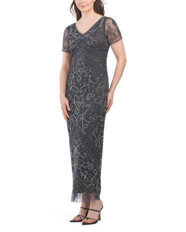 Short Sleeve Deco Beaded Gown for Women Product Image