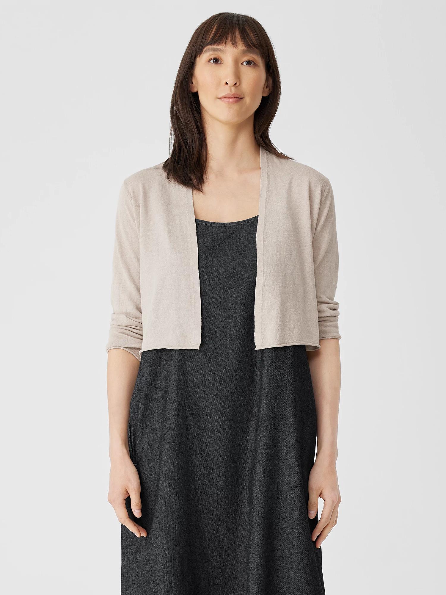 EILEEN FISHER Organic Linen Cotton Jersey Cropped Cardiganfemale Product Image