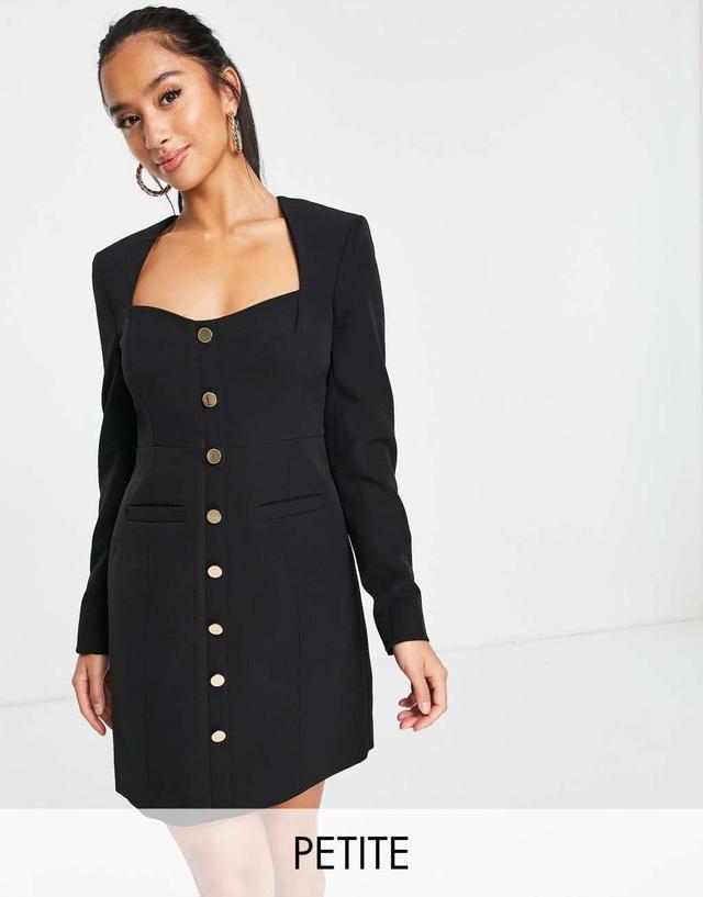 Ever New Petite gold button blazer mini dress in black Product Image