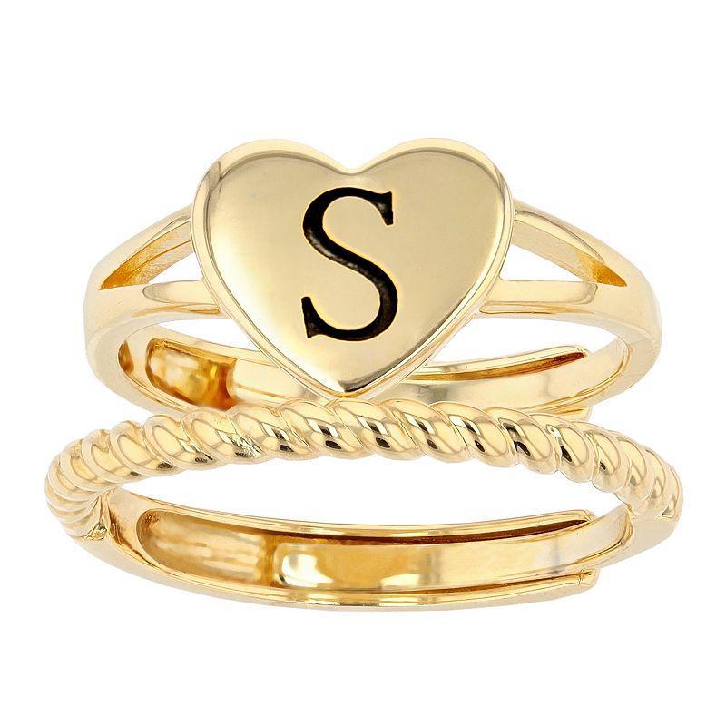 City Luxe Heart Initial & Textured Band Ring Set, Womens, Gold Tone K Product Image