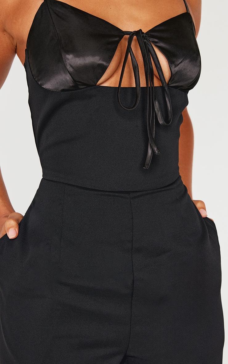 Petite Black Satin Cup Detail Straight Leg Jumpsuit Product Image