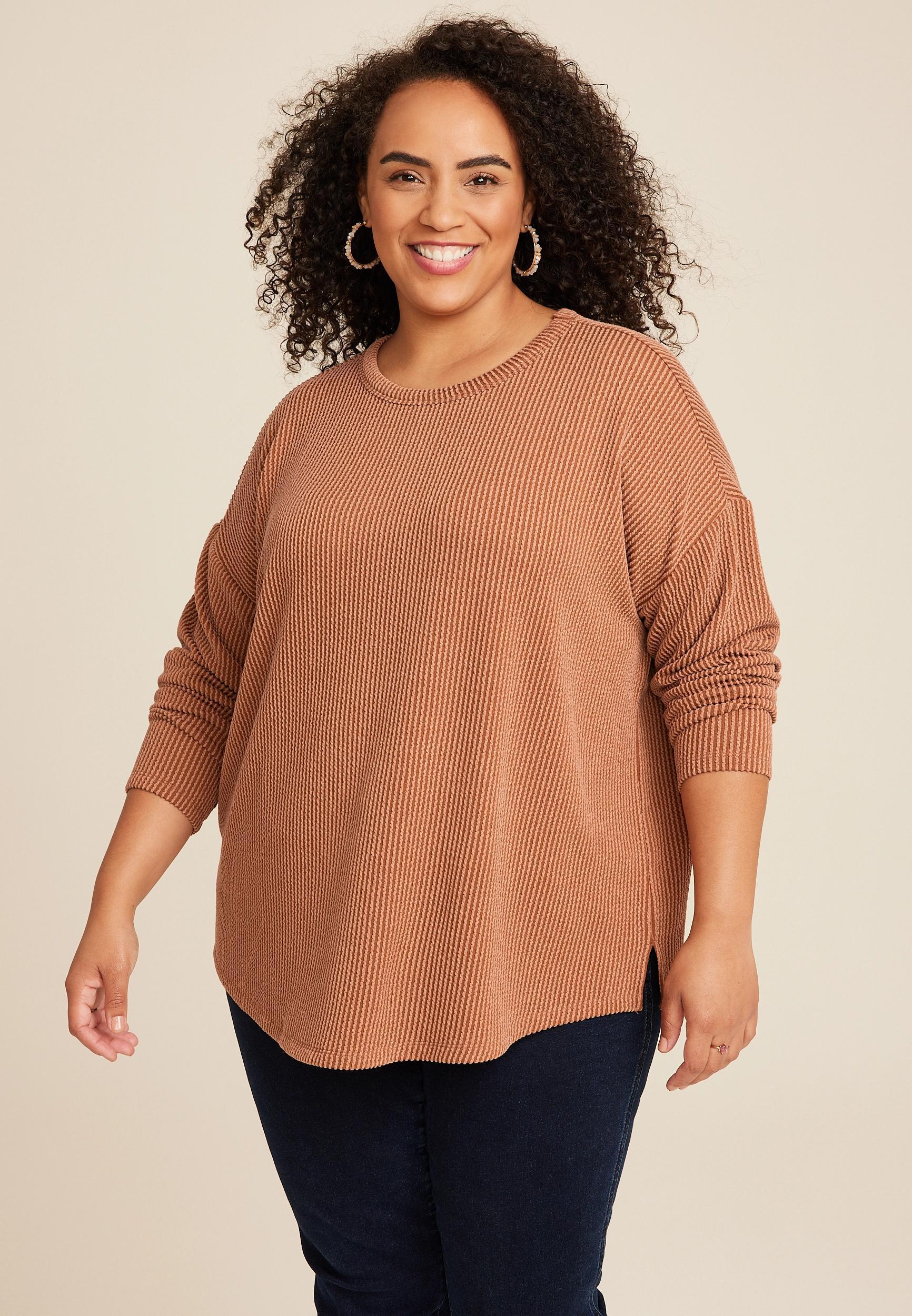 Maurices 4X Plus Size Womens 24/7 Clara Long Sleeve Ribbed Tee Red Product Image