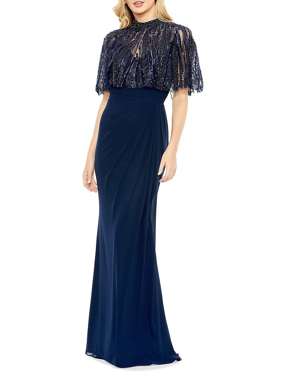 Mac Duggal Beaded Capelet Gown Product Image