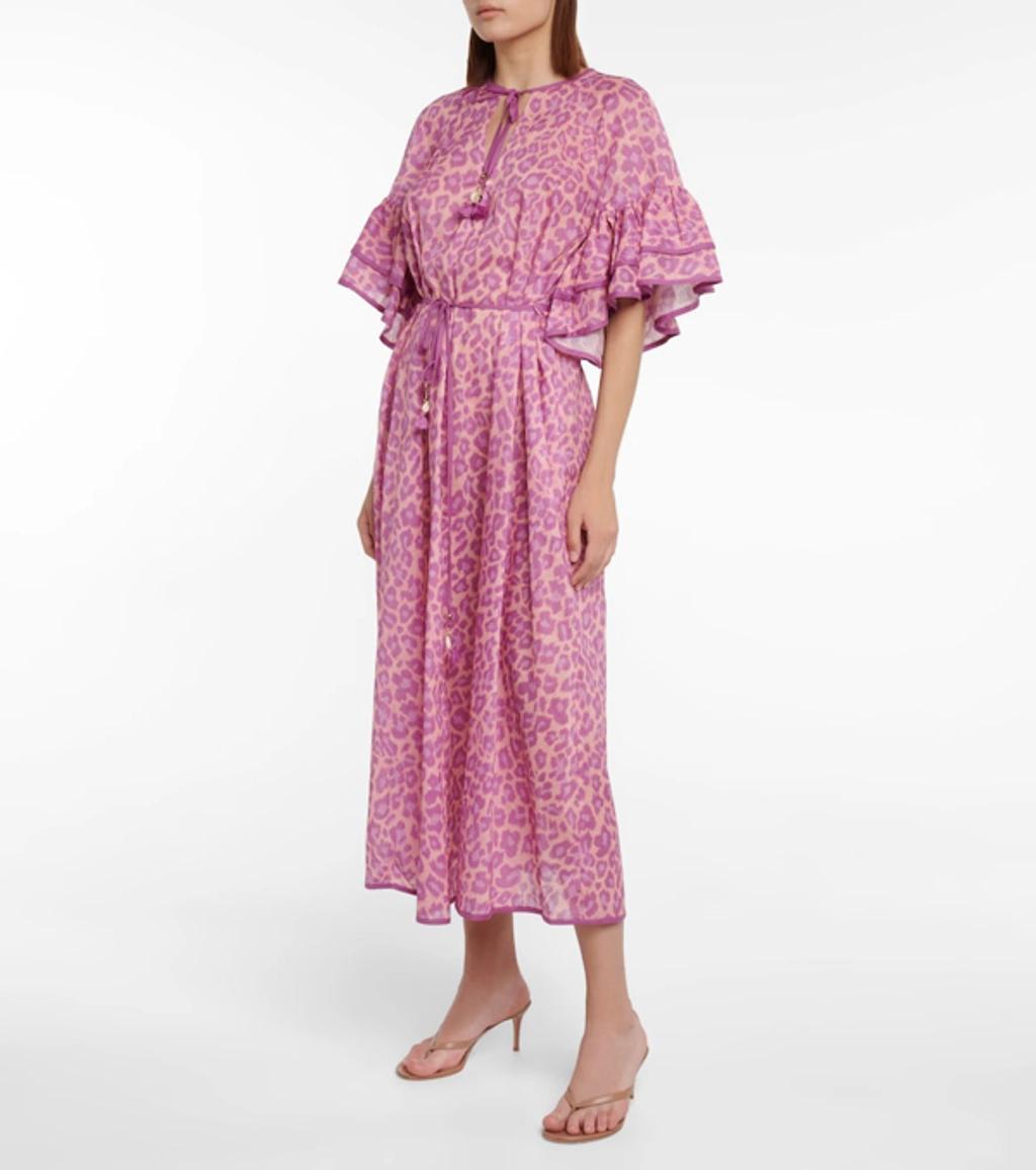 ZIMMERMANN Teddy Ruffled Leopard-print Cotton Midi Dress In Violett Product Image