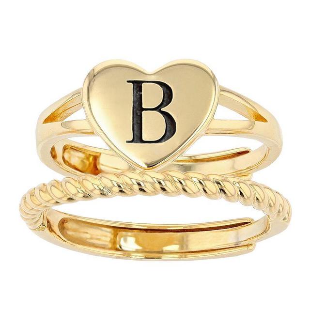 City Luxe Heart Initial & Textured Band Ring Set, Womens, Gold Tone K Product Image