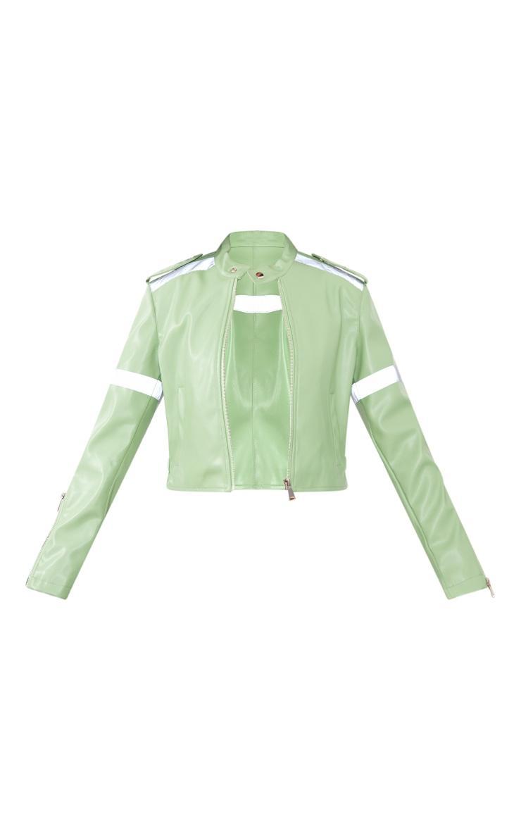 Petite Sage Green Cropped PU Racer Jacket Product Image