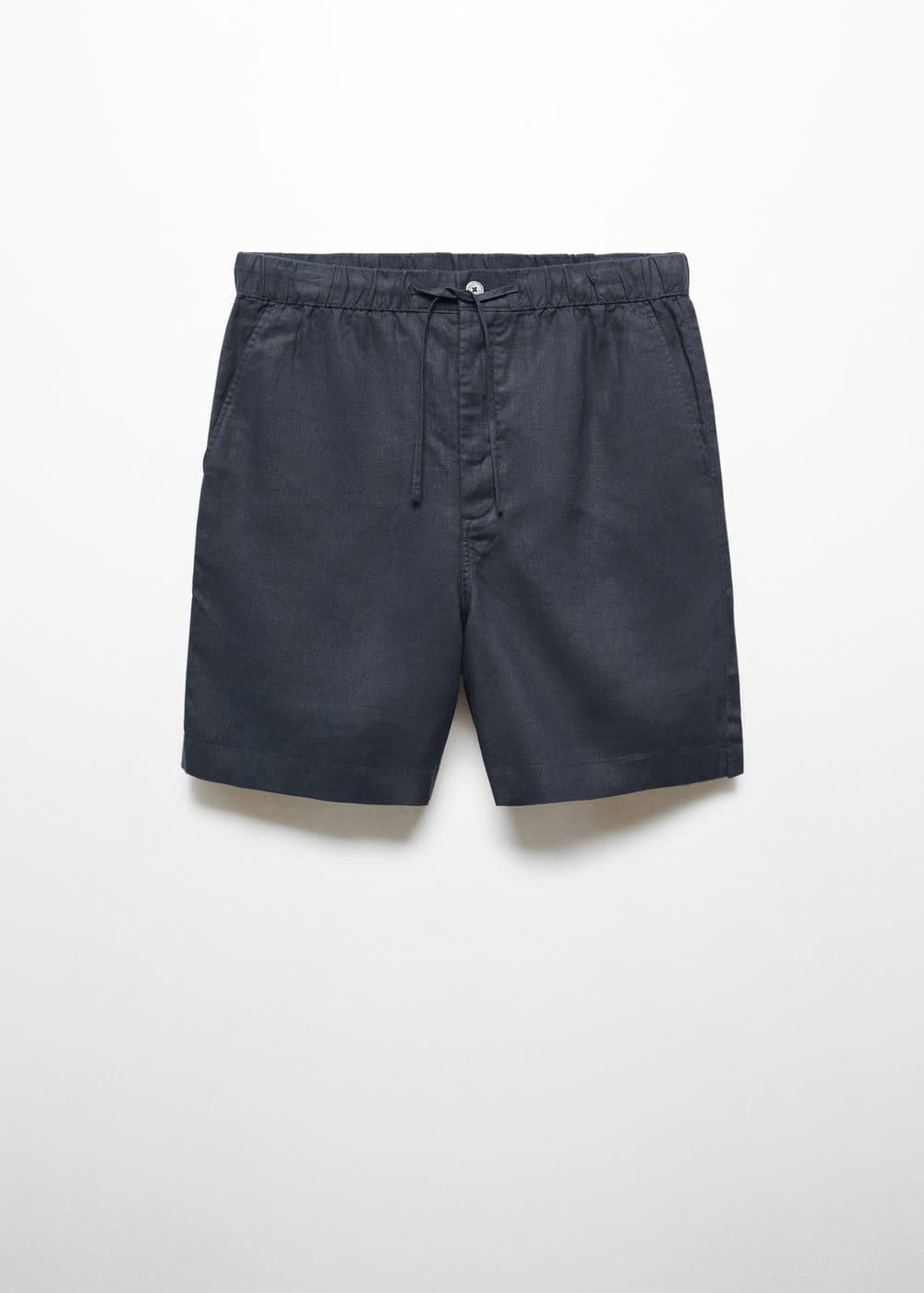 MANGO MAN - 100% linen bermuda shorts with drawstring navyMen Product Image