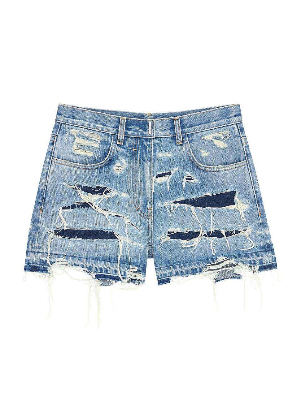 Womens Mini Shorts In Destroyed Denim Product Image