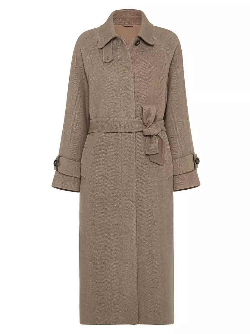 Hand Crafted Virgin Wool and Cashmere Double Chevron Cloth Trench Coat product image