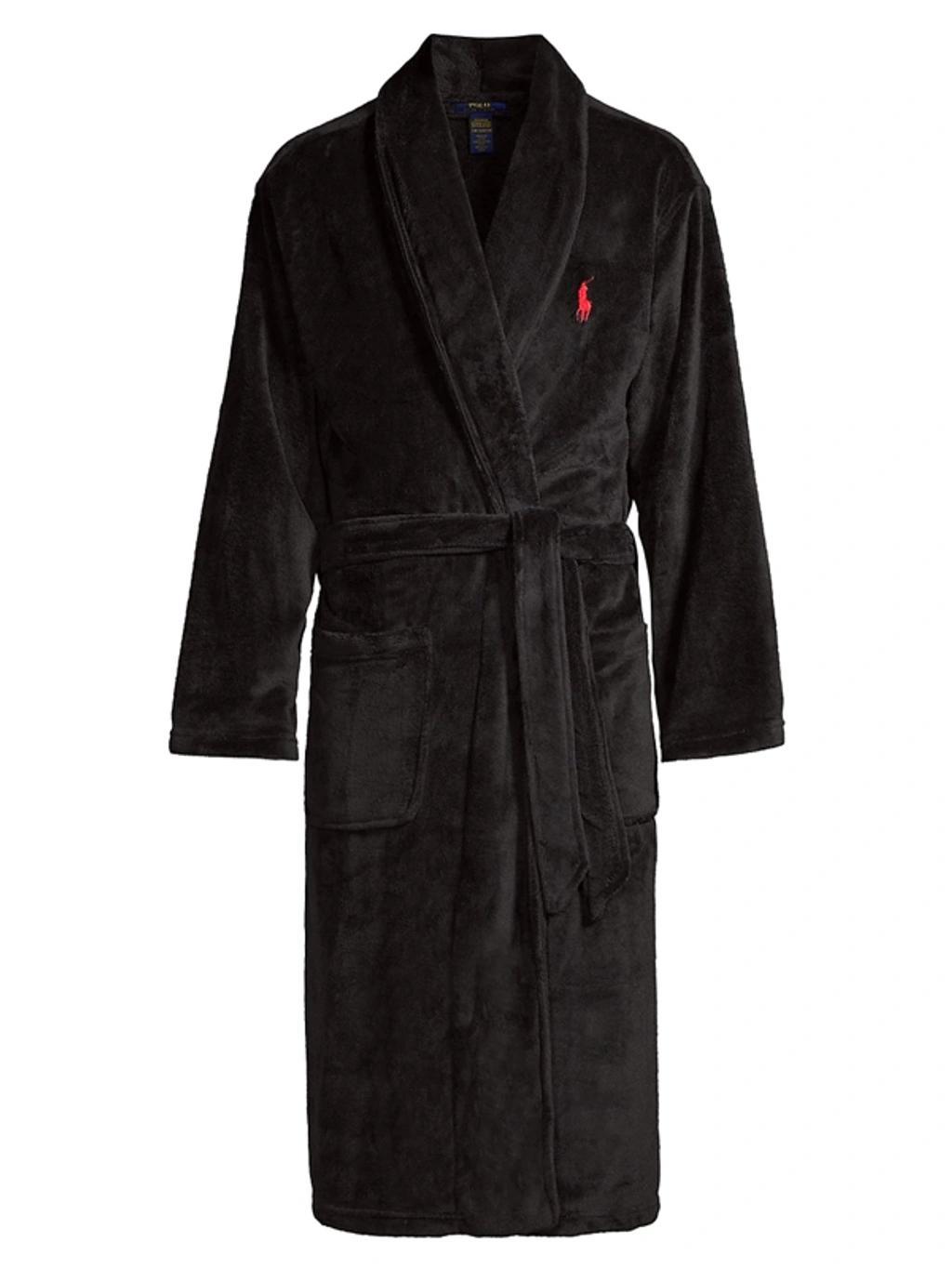 Plush Shawl Collar Robe In Polo Black Product Image