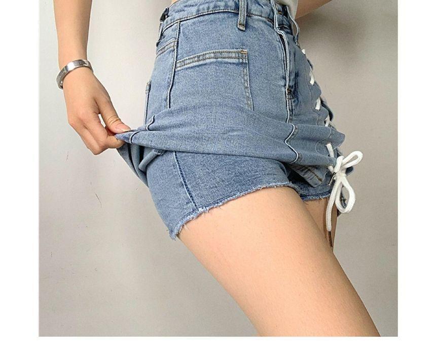 High Waist Lace-Up Denim Skort Product Image