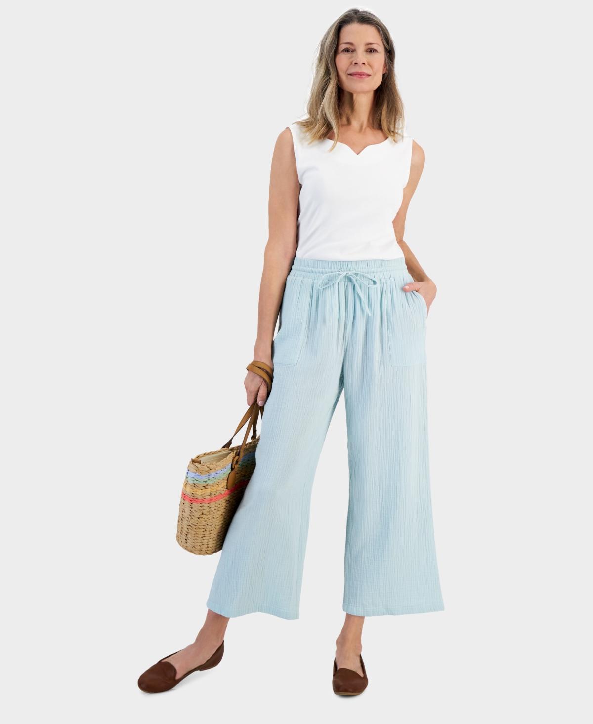 Women's Cotton Gauze Wide-Leg Pants, Created for Macy's Product Image