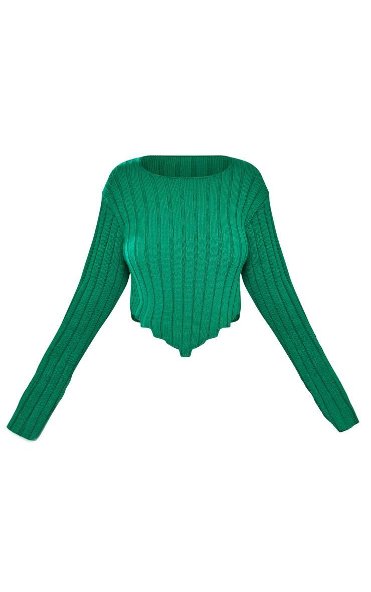 Plus Bright Green Chunky Knit Long Sleeve Dip Hem Crop Top Product Image