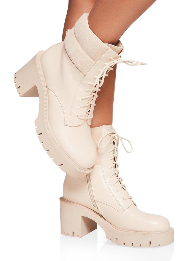 Womens Lace Up Lug Sole Chunky Heel Combat Boots Product Image