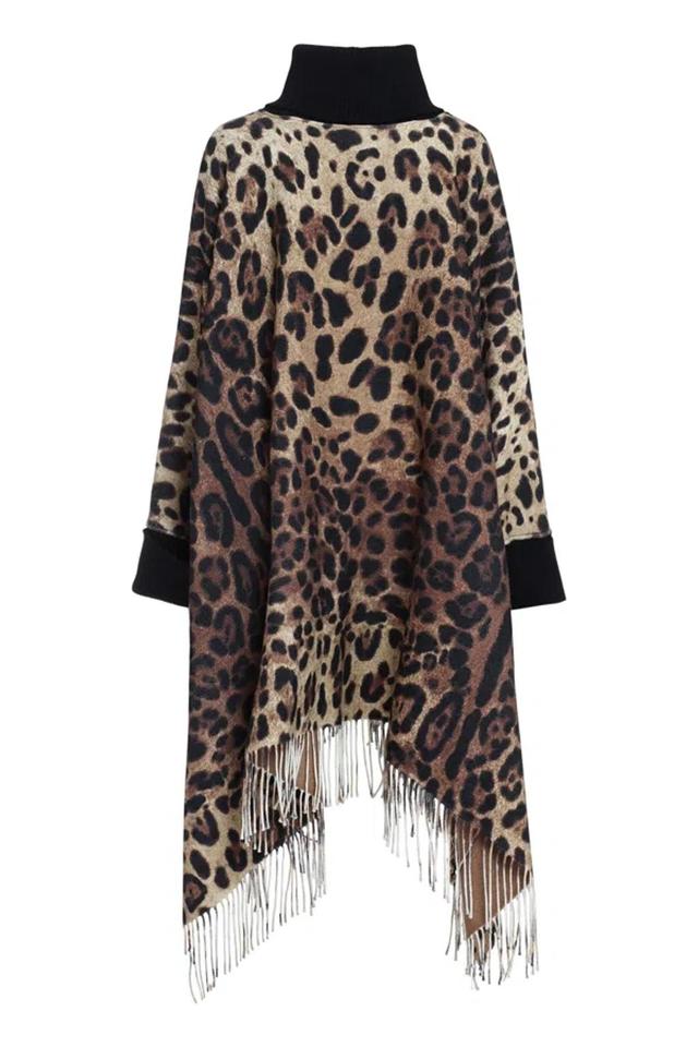 DOLCE & GABBANA Leopard-print Fringed Poncho Product Image