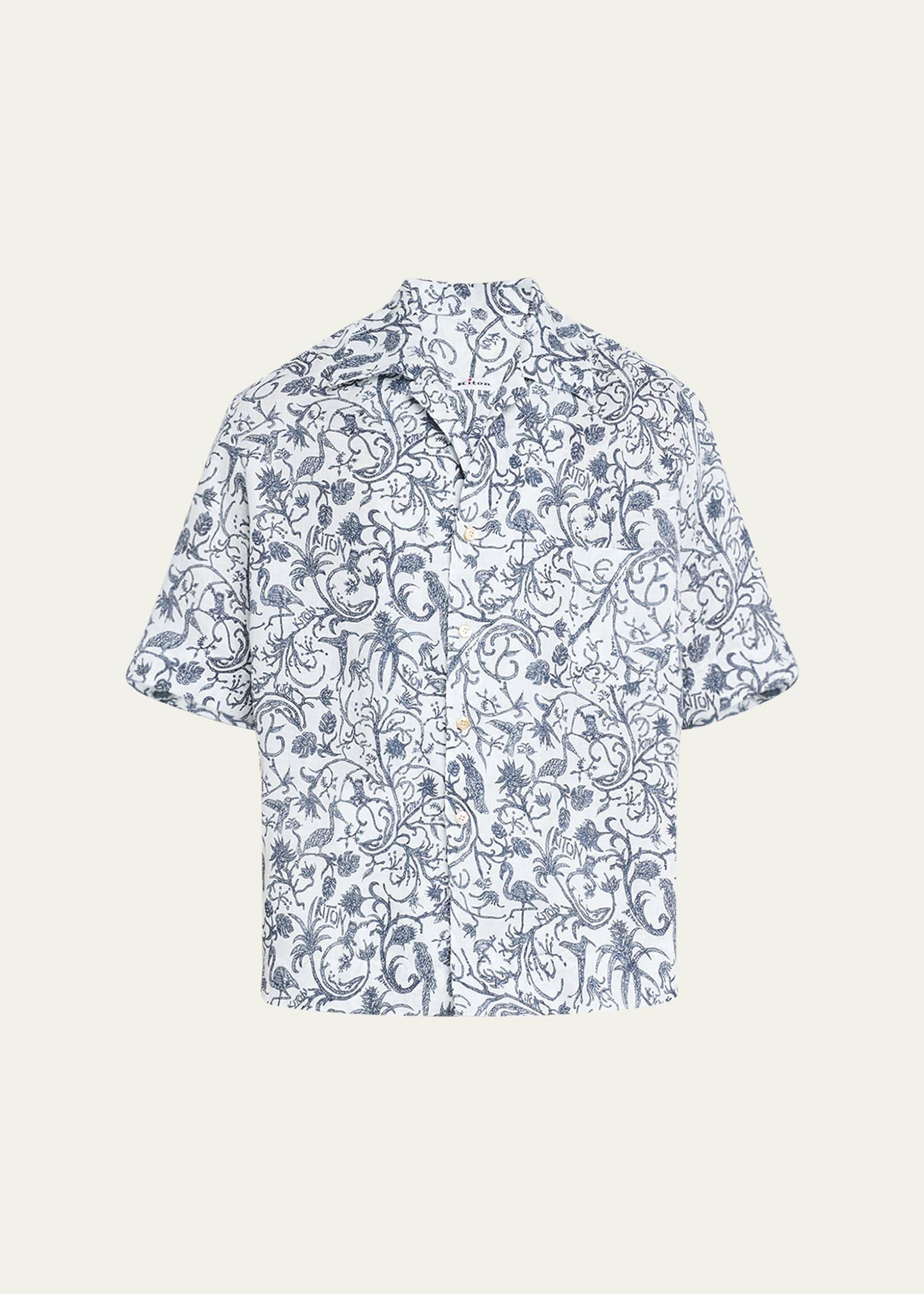 Mens Printed Linen Camp Shirt Product Image