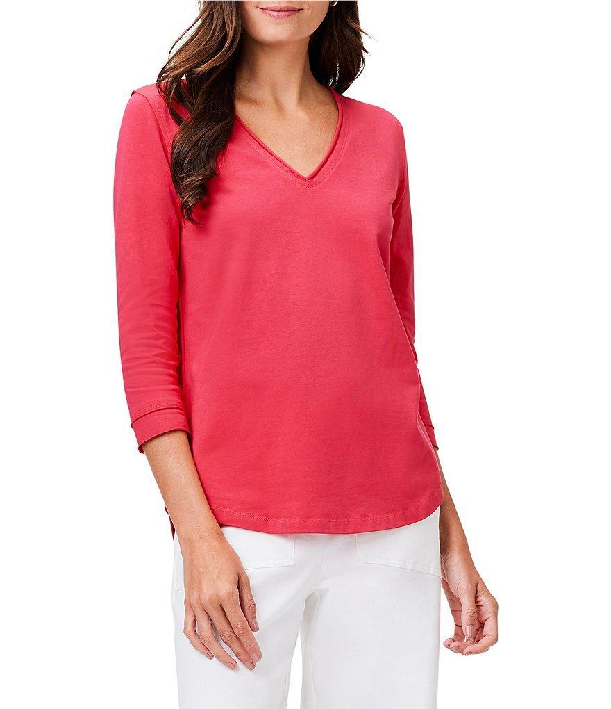 NIC + ZOE Perfect Knit V-Neck 3/4 Sleeve Tee Shirt Product Image