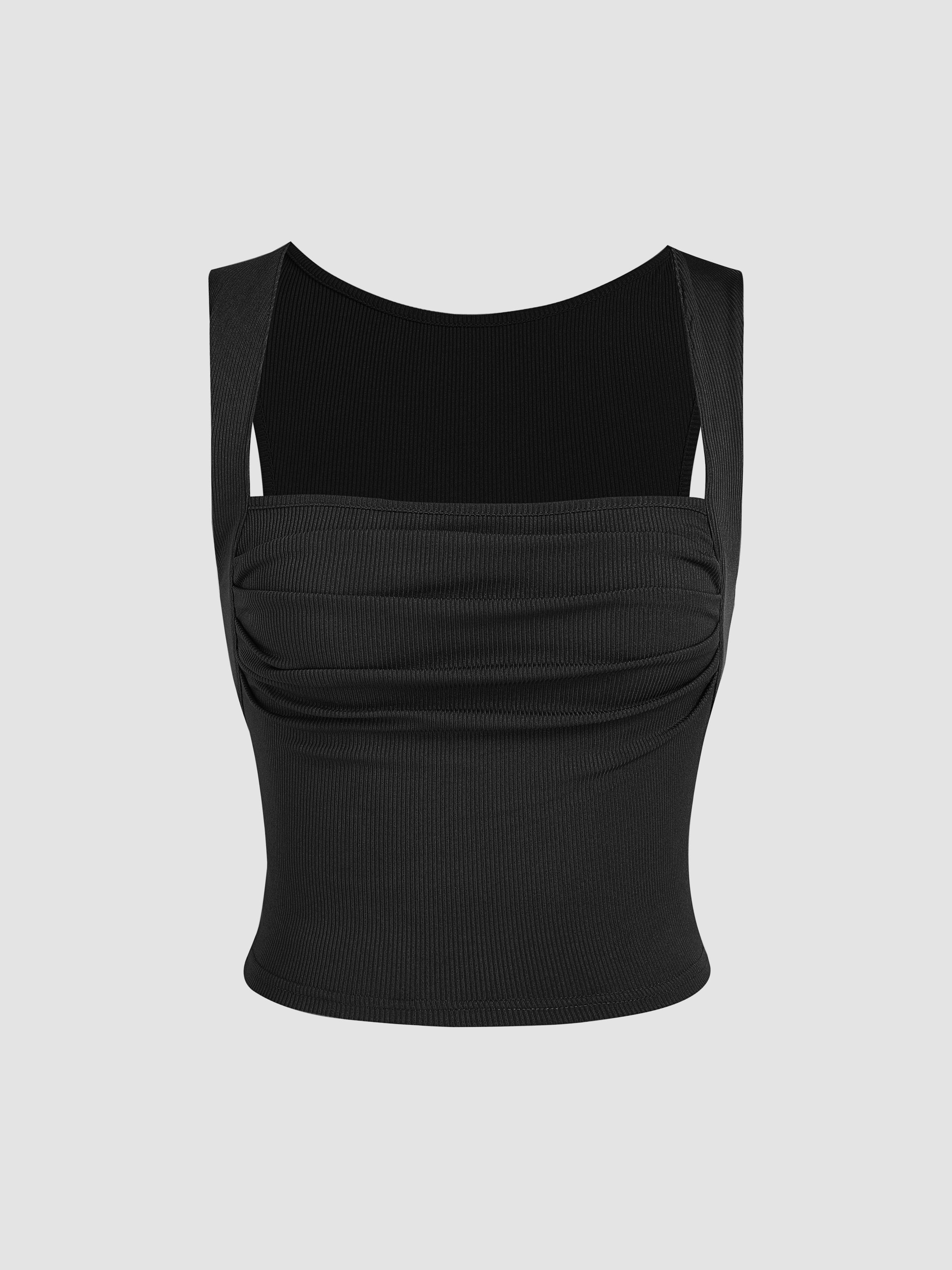 Solid Ruched Square Neck Crop Top Product Image