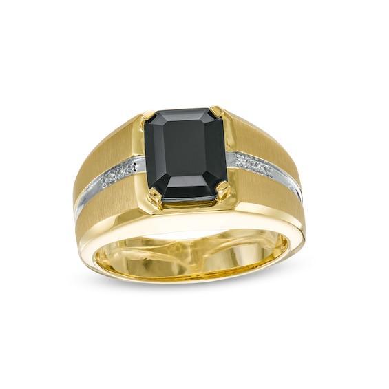 Men's Cushion-Cut Onyx and Diamond Accent Inlay Ring in 10K Gold Product Image