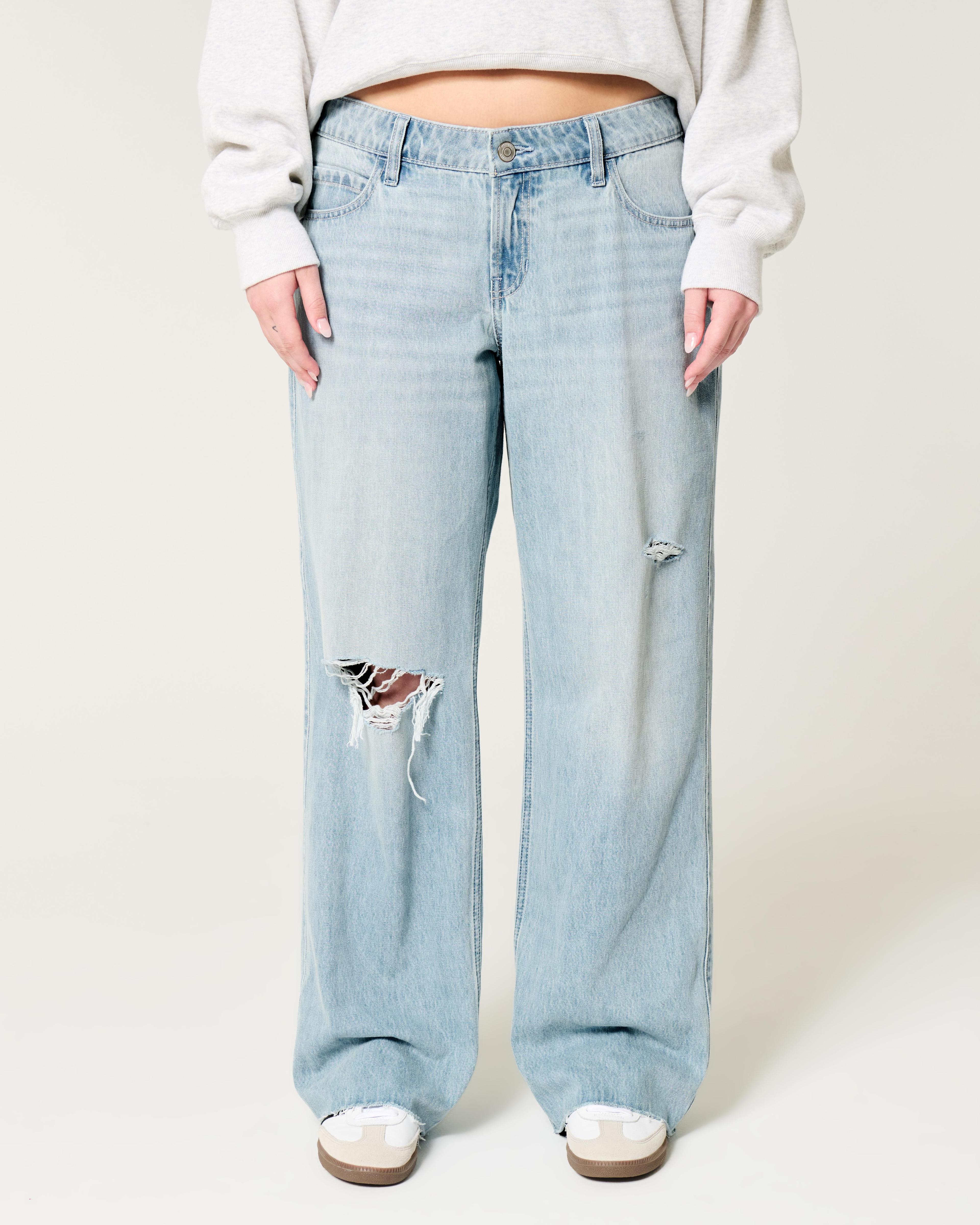 Low-Rise Ripped Light Wash Baggy Jeans Product Image