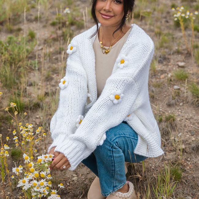 The Way I Feel Ivory Floral Applique Cardigan Product Image