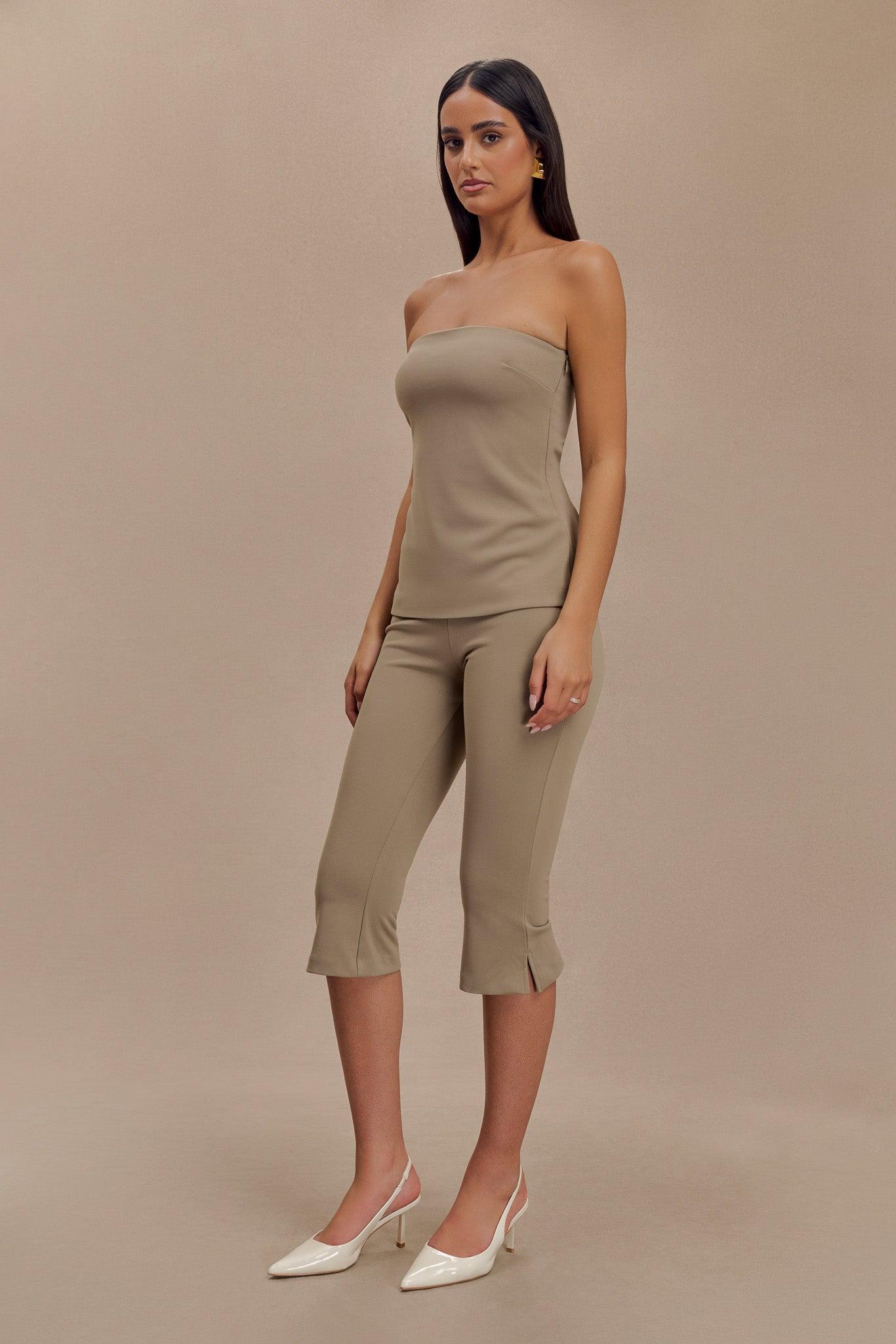 Layla Flared Crepe Capri Pants - Mushroom Product Image