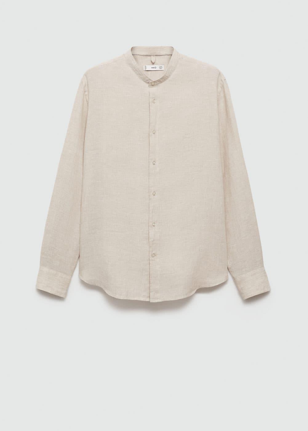 Mango Mens Linen Mao Collar Shirt Product Image