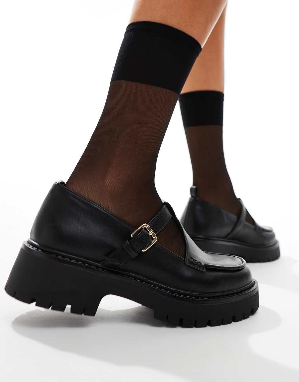 London Rebel Tilly wide fit chunky mary janes in black  Product Image