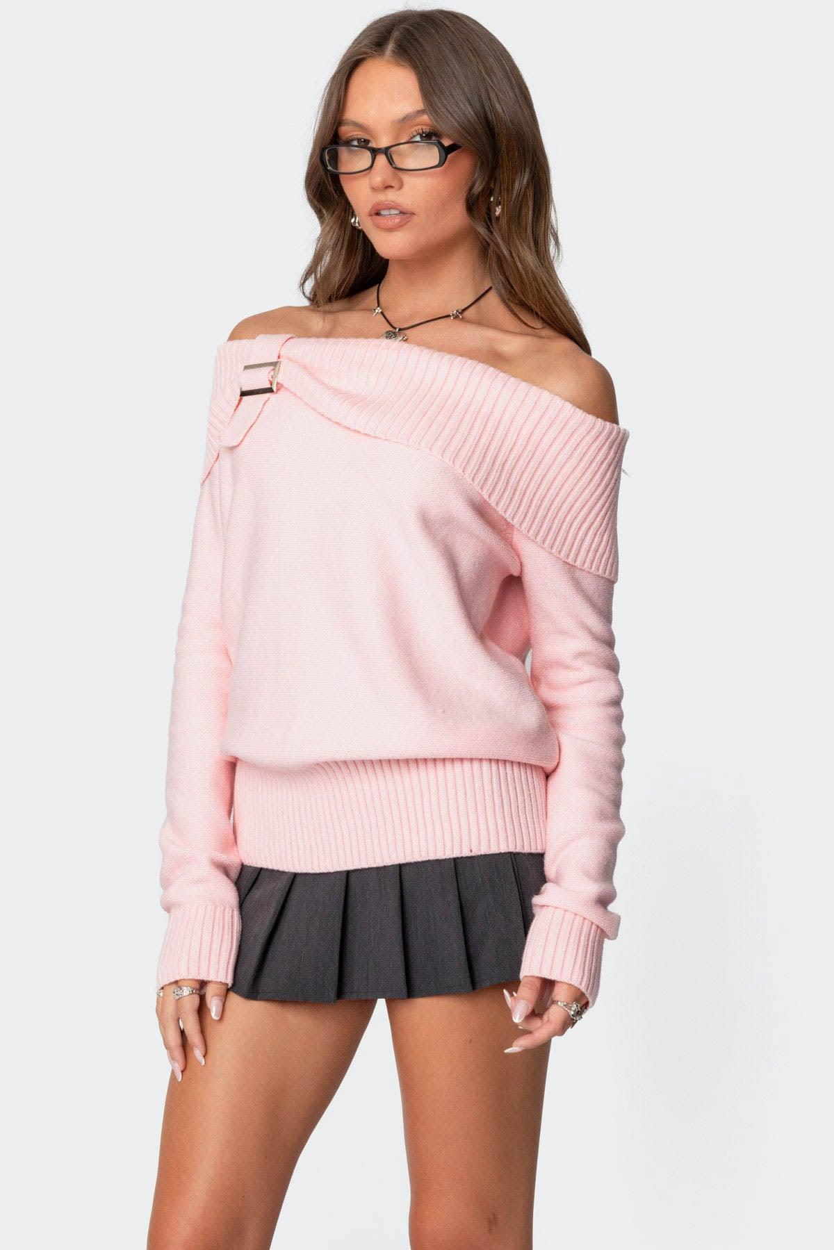 Marilyn Buckled Off Shoulder Sweater Product Image