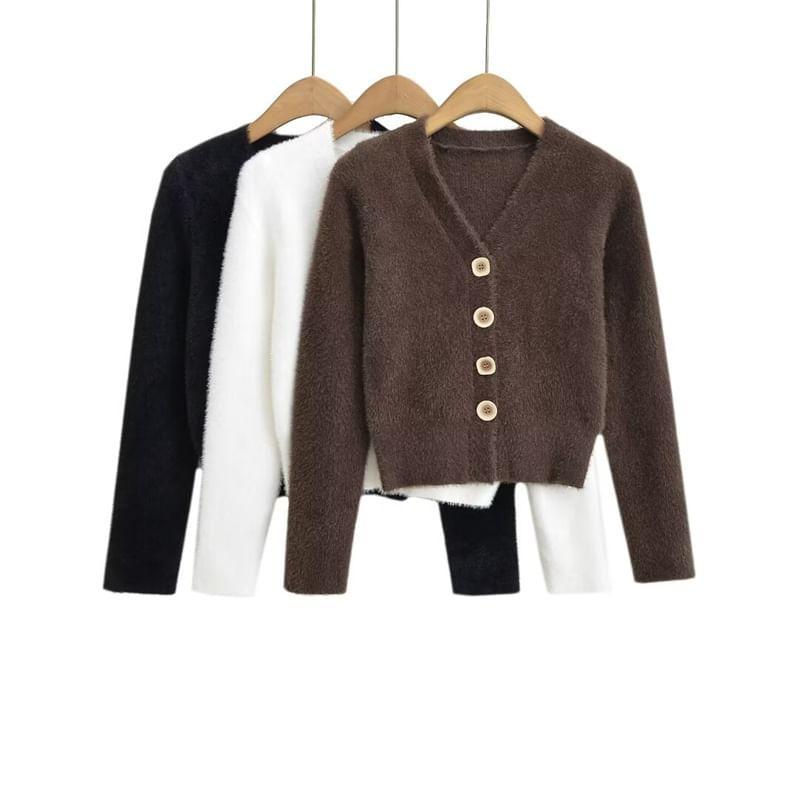 V-Neck Plain Cardigan Product Image