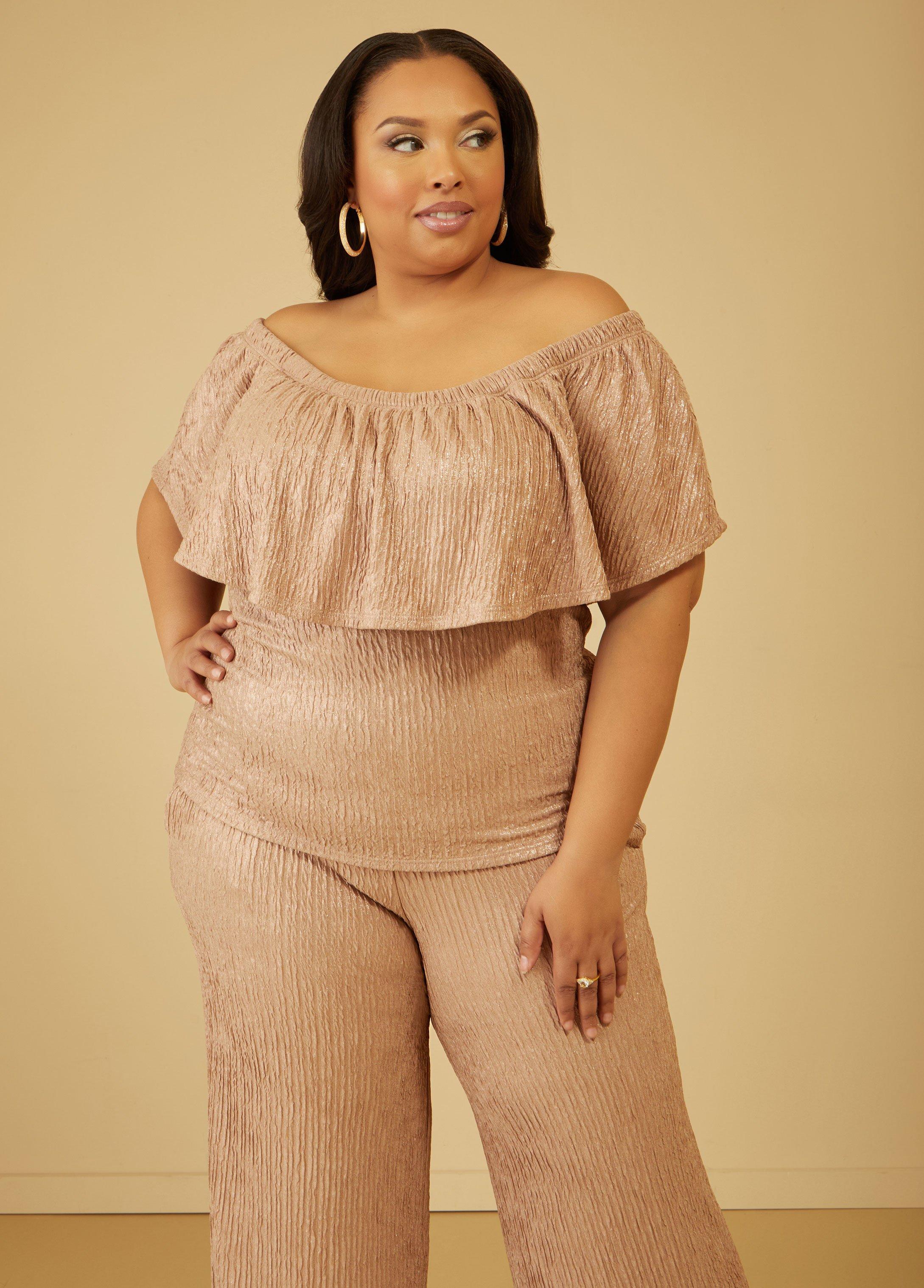 Plus Size Metallic Off The Shoulder Top Ashley Stewart Product Image