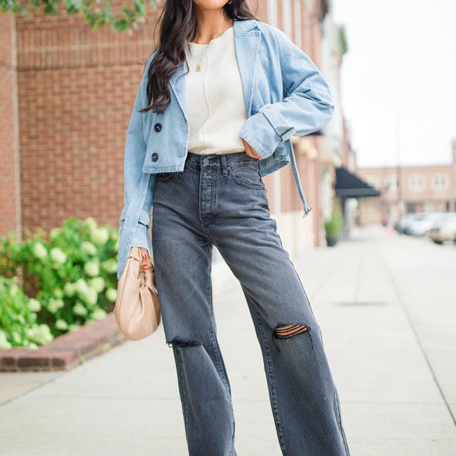 Invest In Me Denim Crop Trench Coat Product Image