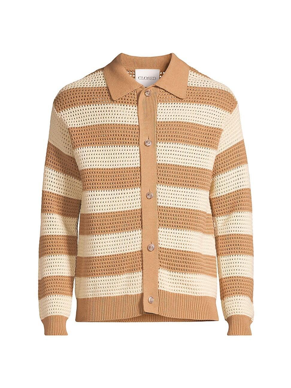 Mens Striped Cotton Polo Cardigan Product Image