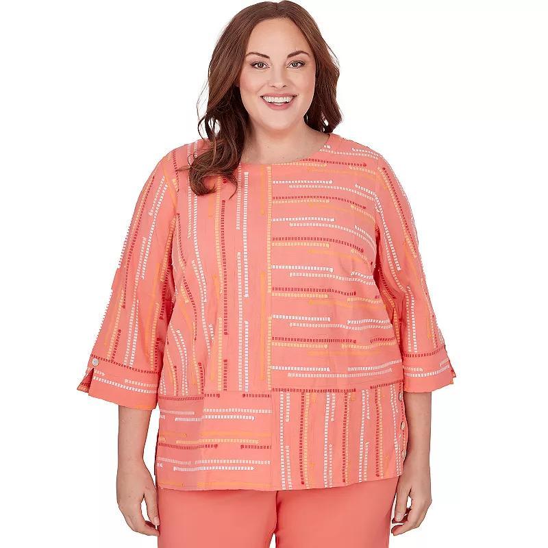 Plus Size Alfred Dunner Geometric Print Button Detailed Beach Blouse, Womens Pink Product Image