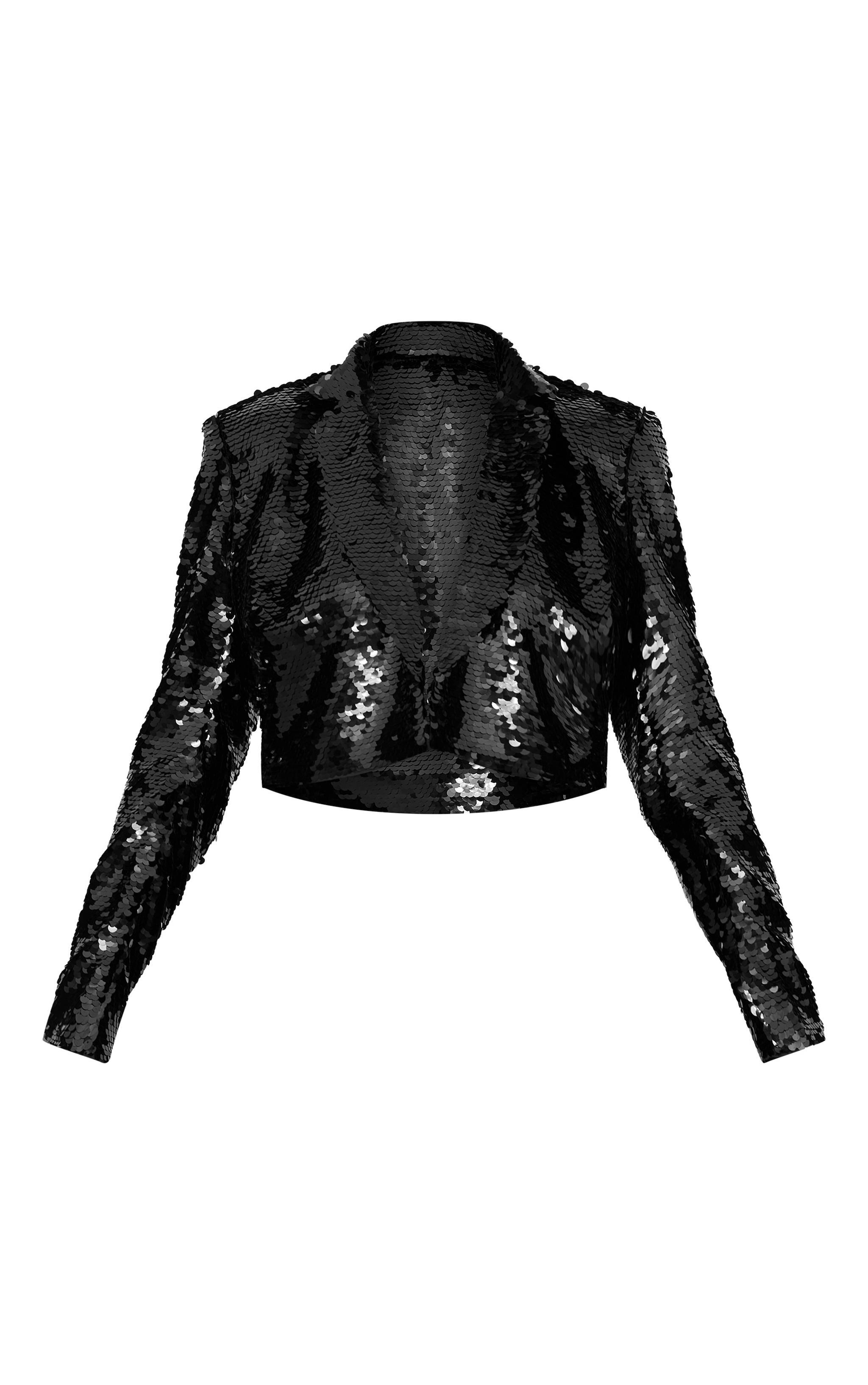 Black Cropped Sequin Blazer Product Image